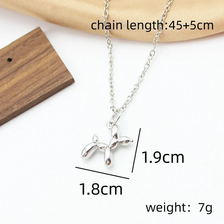 Trend 3D Balloon Dog Pendant Necklaces for Women Gold Silver Color Chain Robotic Animal Clavicle Choker Collar Jewelry Girl Gift