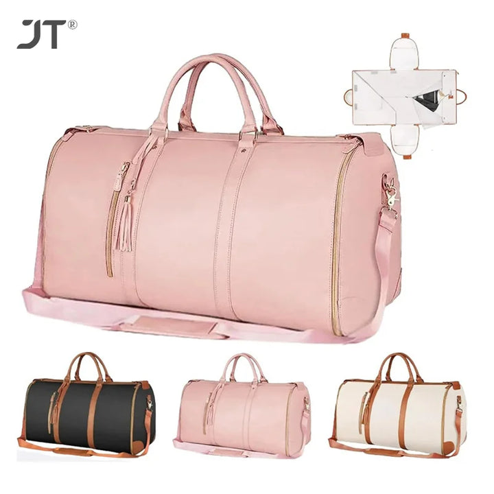 PU Leather Garment Bag Large Capacity Pu Foldable Travel Duffle Suit Bag for Women'S Handbag Waterproof Clothes Totes