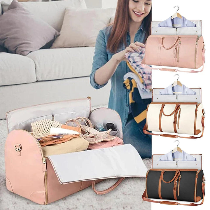 PU Leather Garment Bag Large Capacity Pu Foldable Travel Duffle Suit Bag for Women'S Handbag Waterproof Clothes Totes